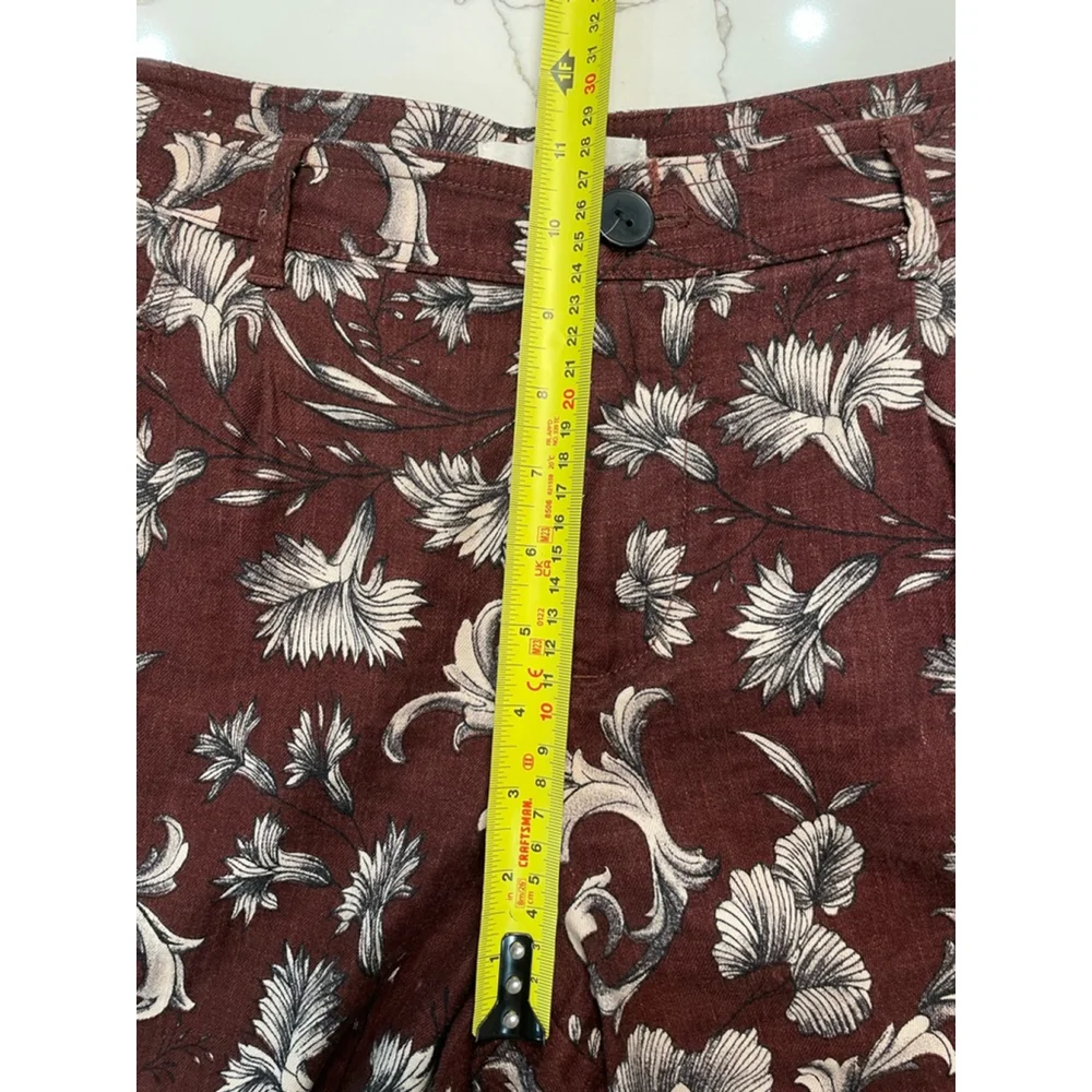 Anthropologie Dark Floral Trouser Pants 8 Linen Blend Brown Wide Leg Boho - Picture 8 of 11